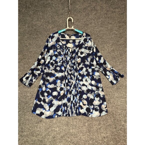 Roz & Ali Blouse Women's 2X Blueprint Blouse pleated front w/Flutter sleeves NWT - Picture 7 of 11